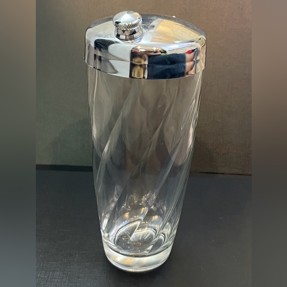 Vintage Art Deco Glass Cocktail Shaker Optic Swirl Chrome Lid